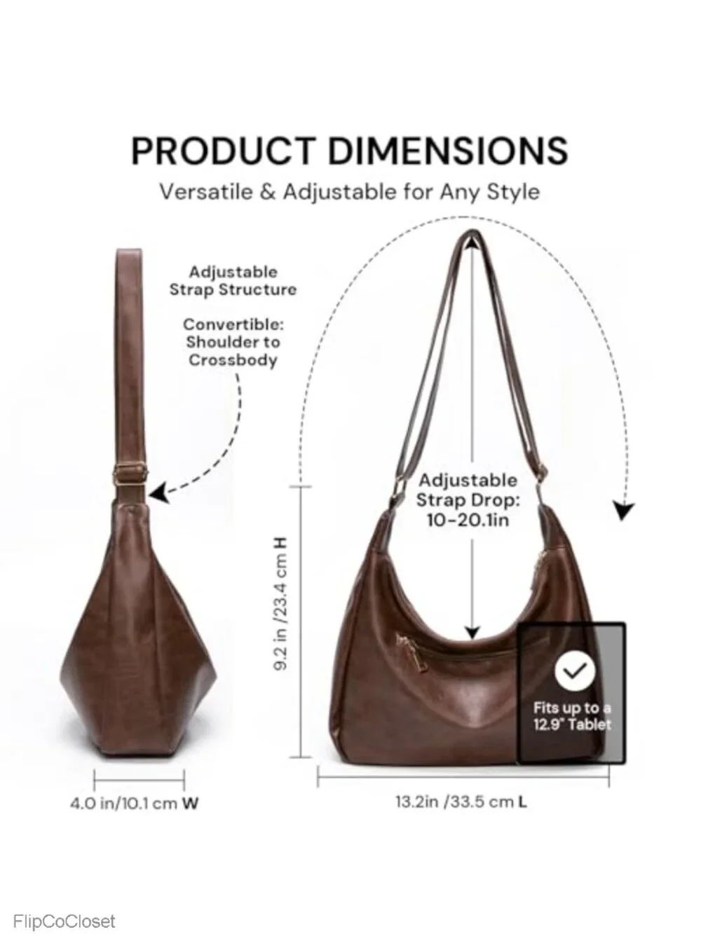 Vegan Leather Slouchy Hobo Shoulder Bag Crossbody Everyday Purse